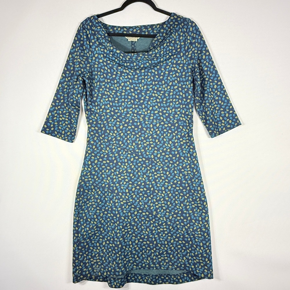 Royal Robbins Dress Medium Blue Green Polka Dot Whimsical Cowl‎ Neck 3/4 Sleeve